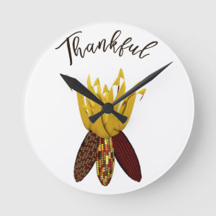 Thankful - Colorful Autumn Indian Corn Ronde Klok
