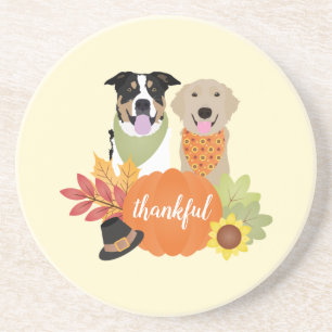 Thankful Dogs Thanksgiving Harvest Pumpkins Zandsteen Onderzetter