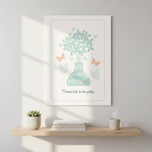 Thankful Everyday: Bleke Vlinders en Bloemen Poster