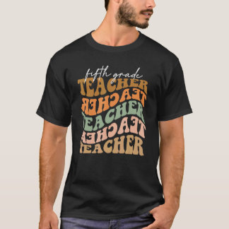 Thankful Fifth Grade Teacher Retro Fall Vibes Autu T-shirt