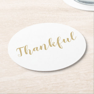 Thankful Gold white modern script Thanksgiving Ronde Kartonnen Onderzetter