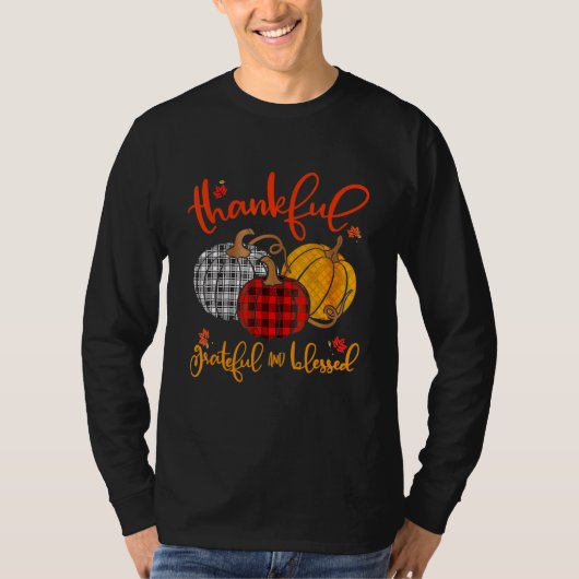 Thankful Grateful Blessed Autumn Fall Pumpkin Outf T-shirt (Voorkant)