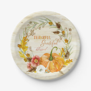 Thankful Grateful Blessed Autumn Harvest Pumpkin Papieren Bordje