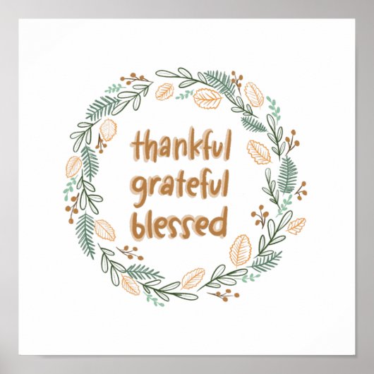 Thankful Grateful Blessed Autumn Wreath Poster (Voorkant)
