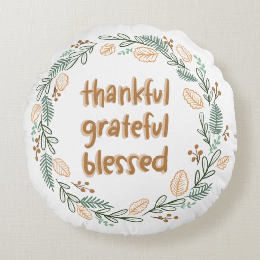 Thankful Grateful Blessed Autumn Wreath Rond Kussen (Voorkant)