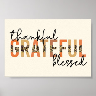 Thankful Grateful Blessed Cheetah Print Typografie