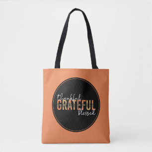 Thankful Grateful Blessed Cheetah Print Typografie Draagtas