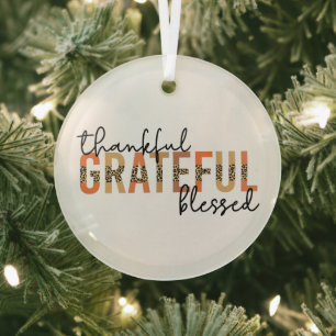 Thankful Grateful Blessed Cheetah Print Typografie Glas Ornament