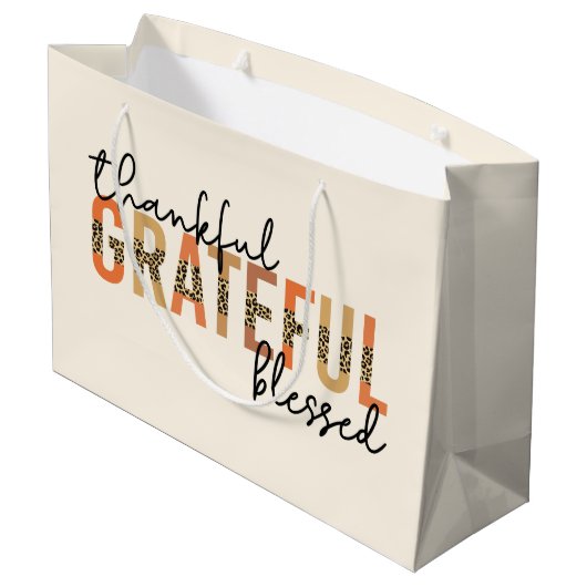 Thankful Grateful Blessed Cheetah Print Typografie Groot Cadeauzakje (Achterkant Gekanteld)