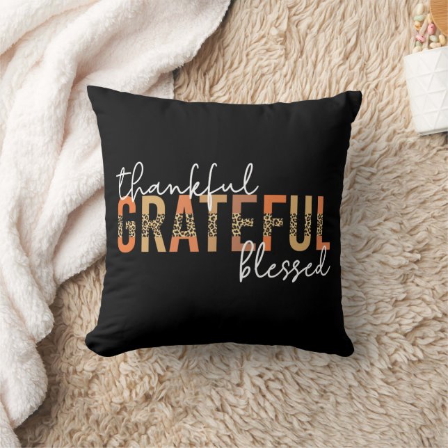 Thankful Grateful Blessed Cheetah Print Typografie Kussen (Deken)