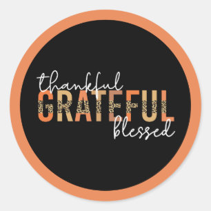 Thankful Grateful Blessed Cheetah Print Typografie Ronde Sticker
