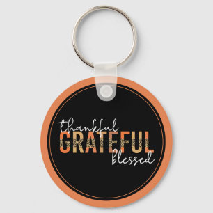 Thankful Grateful Blessed Cheetah Print Typografie Sleutelhanger