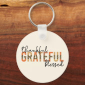 Thankful Grateful Blessed Cheetah Print Typografie Sleutelhanger (Voorkant)
