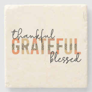 Thankful Grateful Blessed Cheetah Print Typografie Stenen Onderzetter