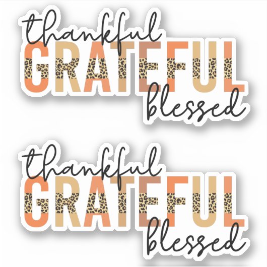 Thankful Grateful Blessed Cheetah Print Typografie Sticker (Voorkant)