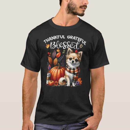 Thankful Grateful Blessed Chihuahua Dog Fall Y'all T-shirt (Voorkant)