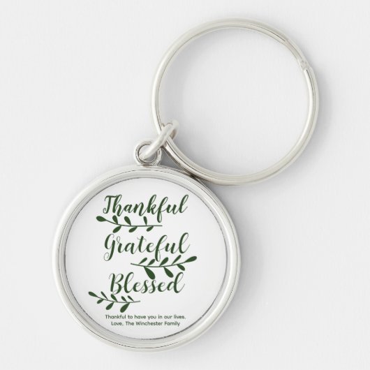 Thankful Grateful Blessed dark green modern script Sleutelhanger (Voorkant)