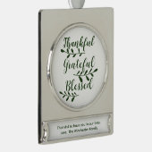 Thankful Grateful Blessed dark green modern script Verzilverd Banner Ornament (Rechts)