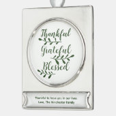 Thankful Grateful Blessed dark green modern script Verzilverd Banner Ornament (Links)