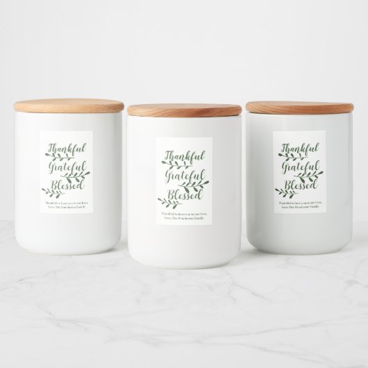 Thankful Grateful Blessed dark green modern script Voedselcontainer Etiket (Flessen)