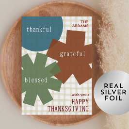 Thankful Grateful Blessed Earthy Cute Thanksgiving Folie Feestdagenkaart