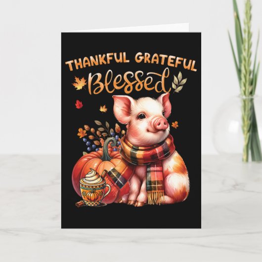 Thankful Grateful Blessed Farm Animal Pig Fall Y'a Kaart (Voorkant)