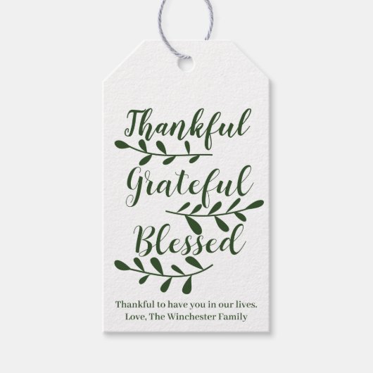 Thankful Grateful Blessed green van het douanemanu Cadeaulabel (Voorkant)