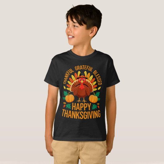 Thankful Grateful Blessed Happy Thanksgiving Shirt (Voorkant volledig)