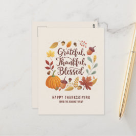Thankful Grateful Blessed leaf Thanksgiving Fall Briefkaart