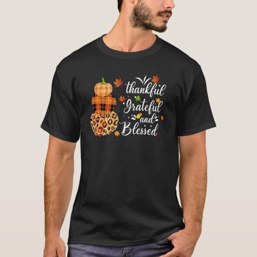 Thankful Grateful Blessed Leopard Plaid Pumpkin Th T-shirt (Voorkant)