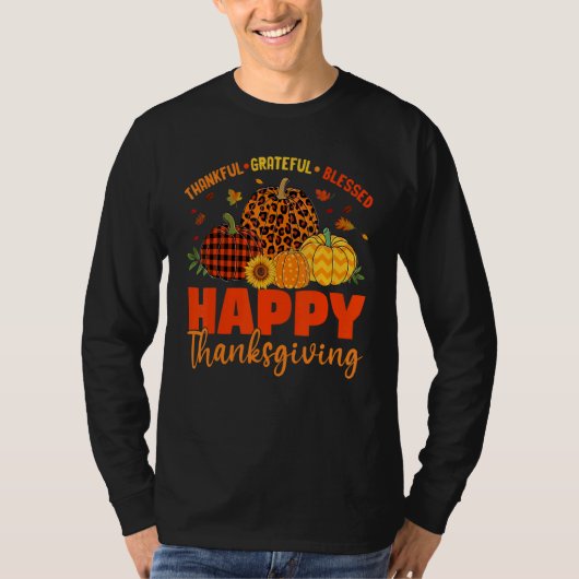 Thankful Grateful Blessed Leopard Plaid Pumpkin Th T-shirt (Voorkant)