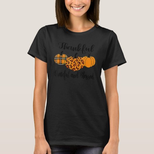 Thankful Grateful Blessed Leopard Pumpkin Thanksgi T-shirt (Voorkant)