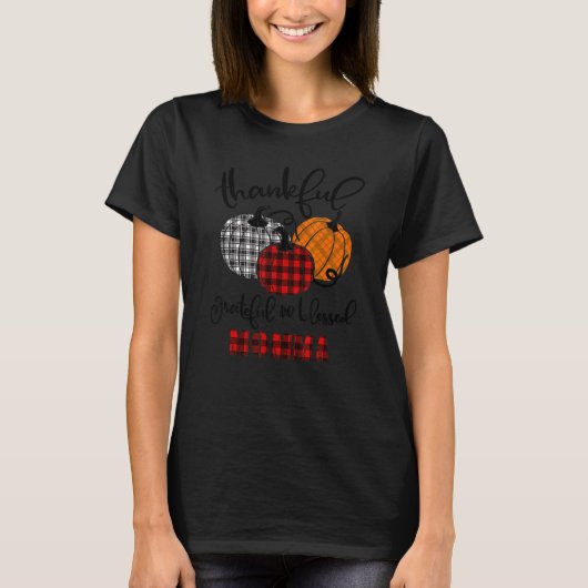 Thankful Grateful Blessed Momma Autumn Fall Pumpki T-shirt (Voorkant)