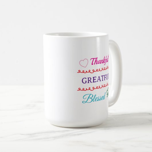 Thankful Grateful Blessed Mug | Faith Inspired Cof Koffiemok (Voorkant rechts)