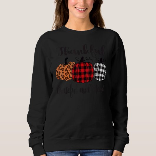 Thankful Grateful Blessed Plaid Leopard Pumpkin Th Trui (Voorkant)