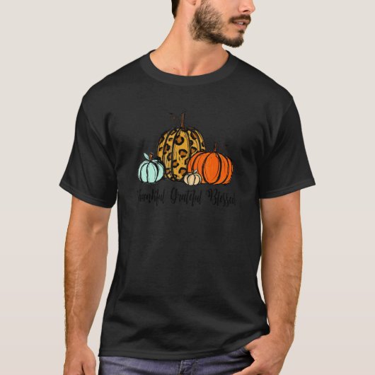 Thankful Grateful Blessed Pumpkin Leopard Plaid Th T-shirt (Voorkant)