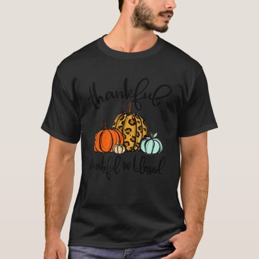 Thankful Grateful Blessed Pumpkin Leopard Plaid Th T-shirt (Voorkant)