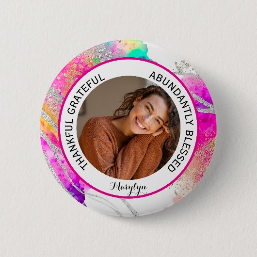 Thankful Grateful Blessed Quote photo Rainbow Ronde Button 5,7 Cm (Voorkant)