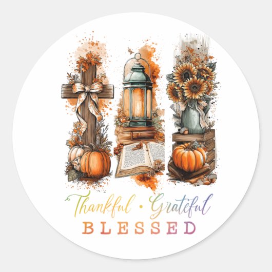 Thankful Grateful Blessed  Ronde Sticker (Voorkant)