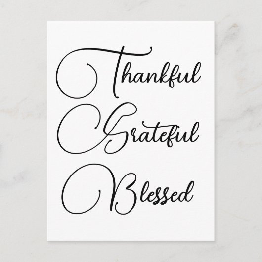 Thankful Grateful Blessed script Thanksgiving Briefkaart (Voorkant)