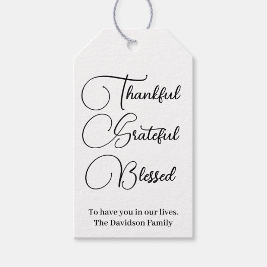 Thankful Grateful Blessed script Thanksgiving Cadeaulabel (Voorkant)
