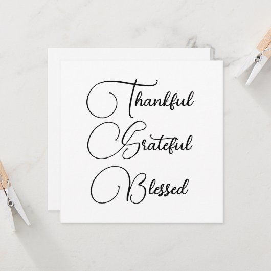 Thankful Grateful Blessed script Thanksgiving Kaart (Voorkant / Achterkant in situ)