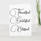 Thankful Grateful Blessed script Thanksgiving Kaart (Voorkant)