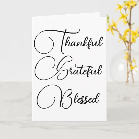 Thankful Grateful Blessed script Thanksgiving Kaart (Gele Bloem)