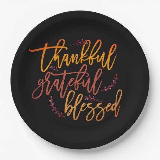 Thankful Grateful Blessed Thanksgiving Black Papieren Bordje (Voorkant)