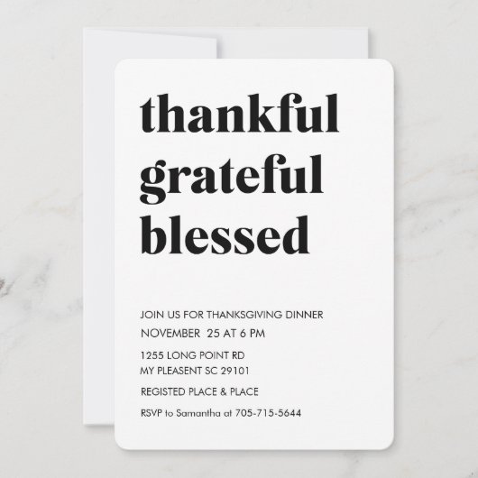 Thankful Grateful Blessed Thanksgiving Dinner Kaart (Voorkant)