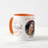 Thankful Grateful Blessed Thanksgiving Photo Mok (Voorkant links)