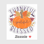 Thankful Grateful Blessed Thanksgiving Pumpkin Sticker (Vel)