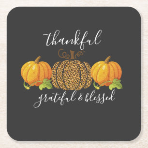Thankful Grateful Blessed Thanksgiving Pumpkin Vierkante Kartonnen Onderzetter