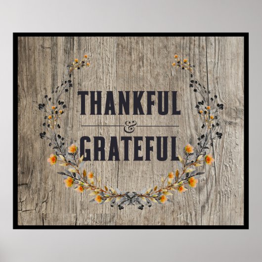 Thankful & Grateful Rustic Wood Poster (Voorkant)